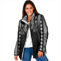Mabuhay Philippines Festival Padded Jacket Filipino Map Black White Igorot Pattern LT14 Women Black - Polynesian Pride