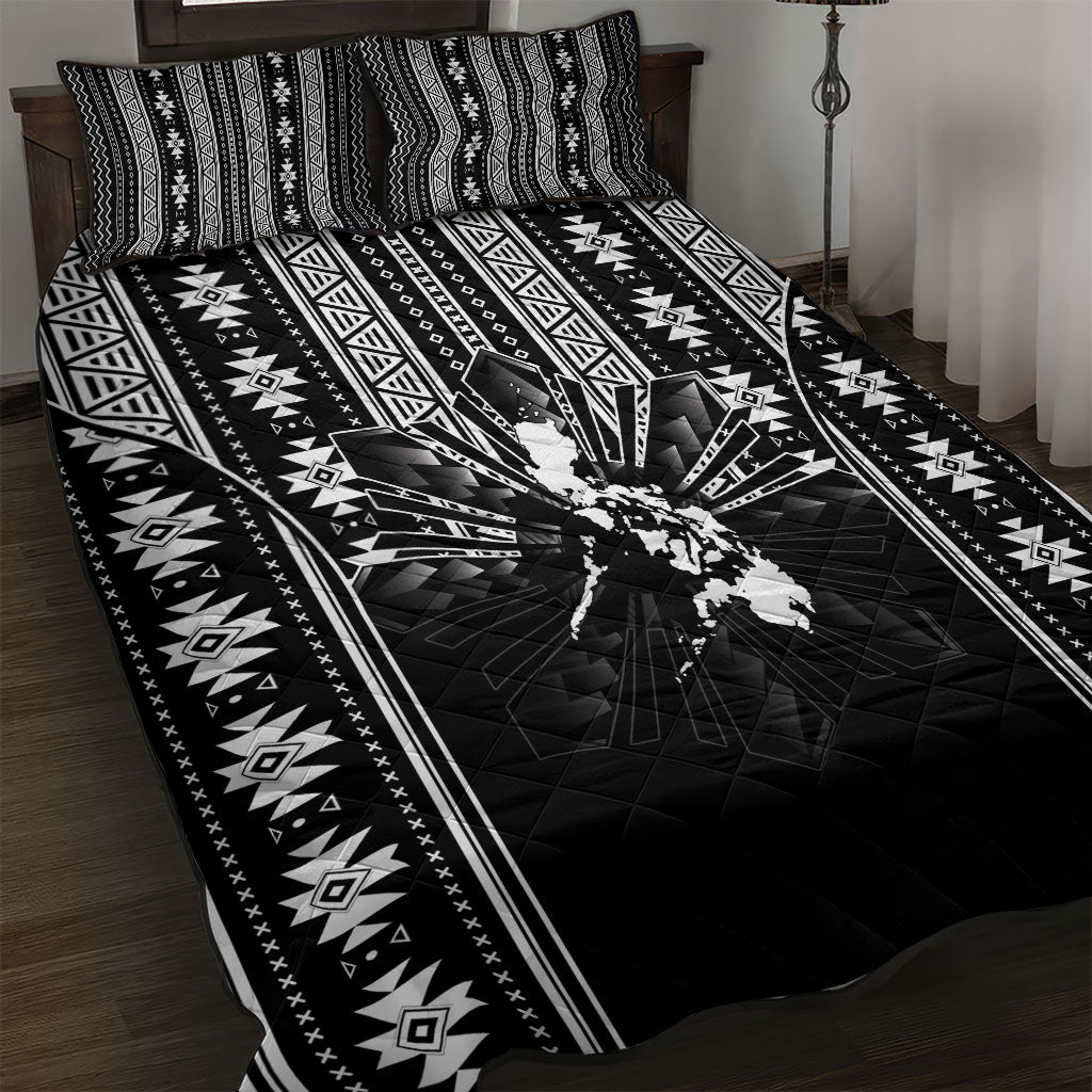 Mabuhay Philippines Festival Quilt Bed Set Filipino Map Black White Igorot Pattern LT14 Black - Polynesian Pride
