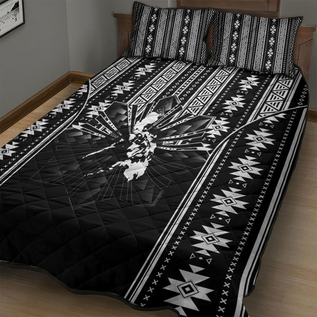Mabuhay Philippines Festival Quilt Bed Set Filipino Map Black White Igorot Pattern LT14 - Polynesian Pride