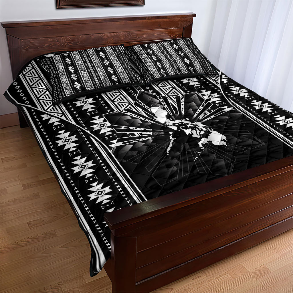 Mabuhay Philippines Festival Quilt Bed Set Filipino Map Black White Igorot Pattern LT14 - Polynesian Pride