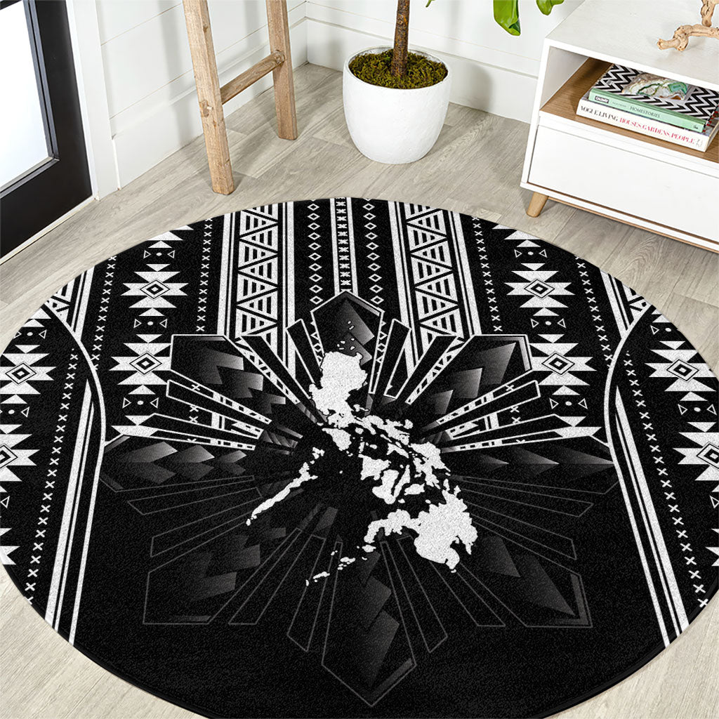 Mabuhay Philippines Festival Round Carpet Filipino Map Black White Igorot Pattern LT14 Black - Polynesian Pride