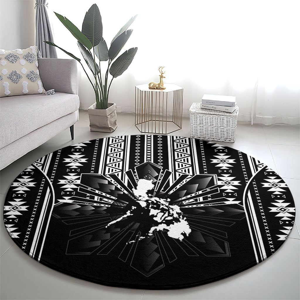 Mabuhay Philippines Festival Round Carpet Filipino Map Black White Igorot Pattern LT14 - Polynesian Pride