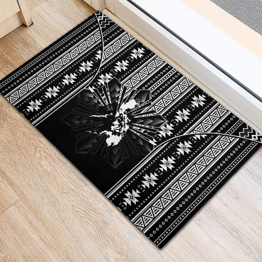 Mabuhay Philippines Festival Rubber Doormat Filipino Map Black White Igorot Pattern LT14 - Polynesian Pride