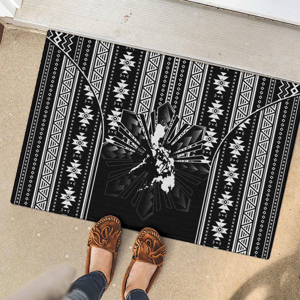 Mabuhay Philippines Festival Rubber Doormat Filipino Map Black White Igorot Pattern LT14 - Polynesian Pride