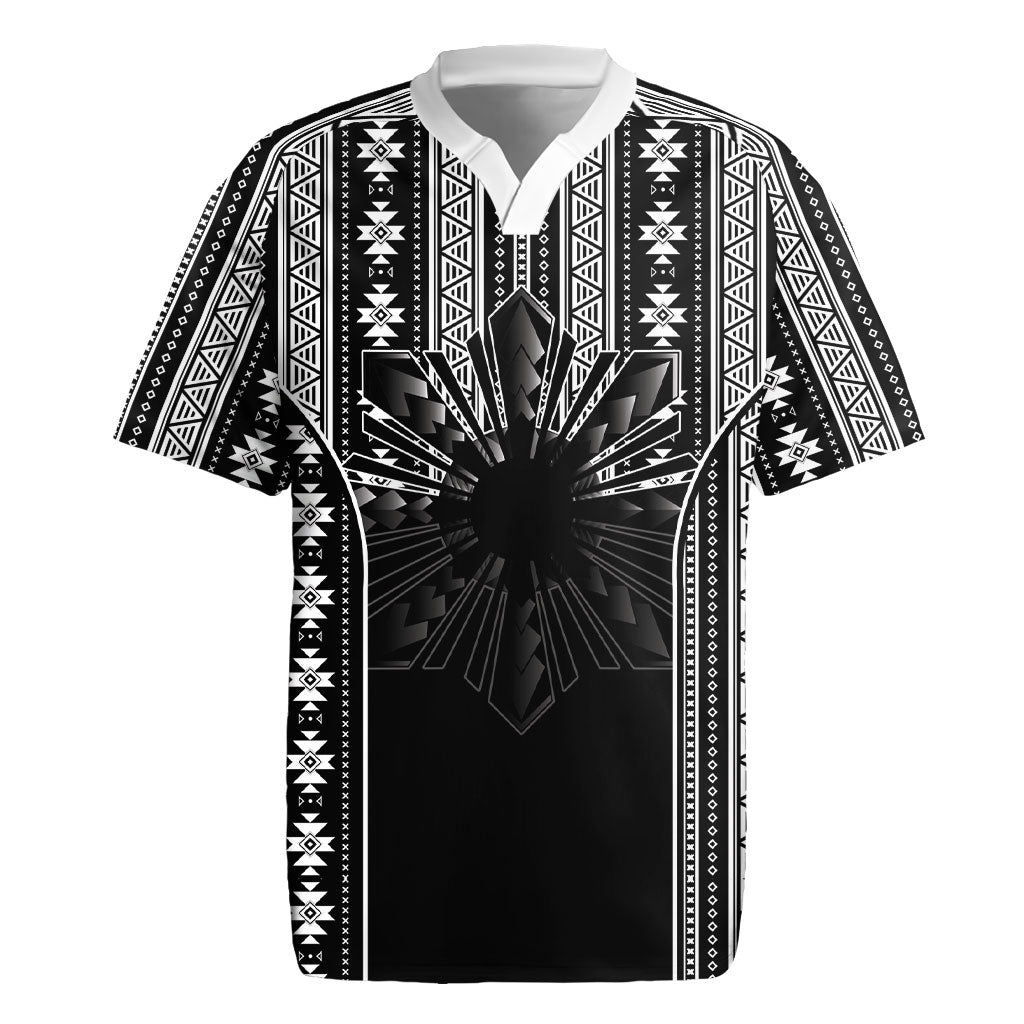 Mabuhay Philippines Festival Rugby Jersey Filipino Map Black White Igorot Pattern LT14 Black - Polynesian Pride