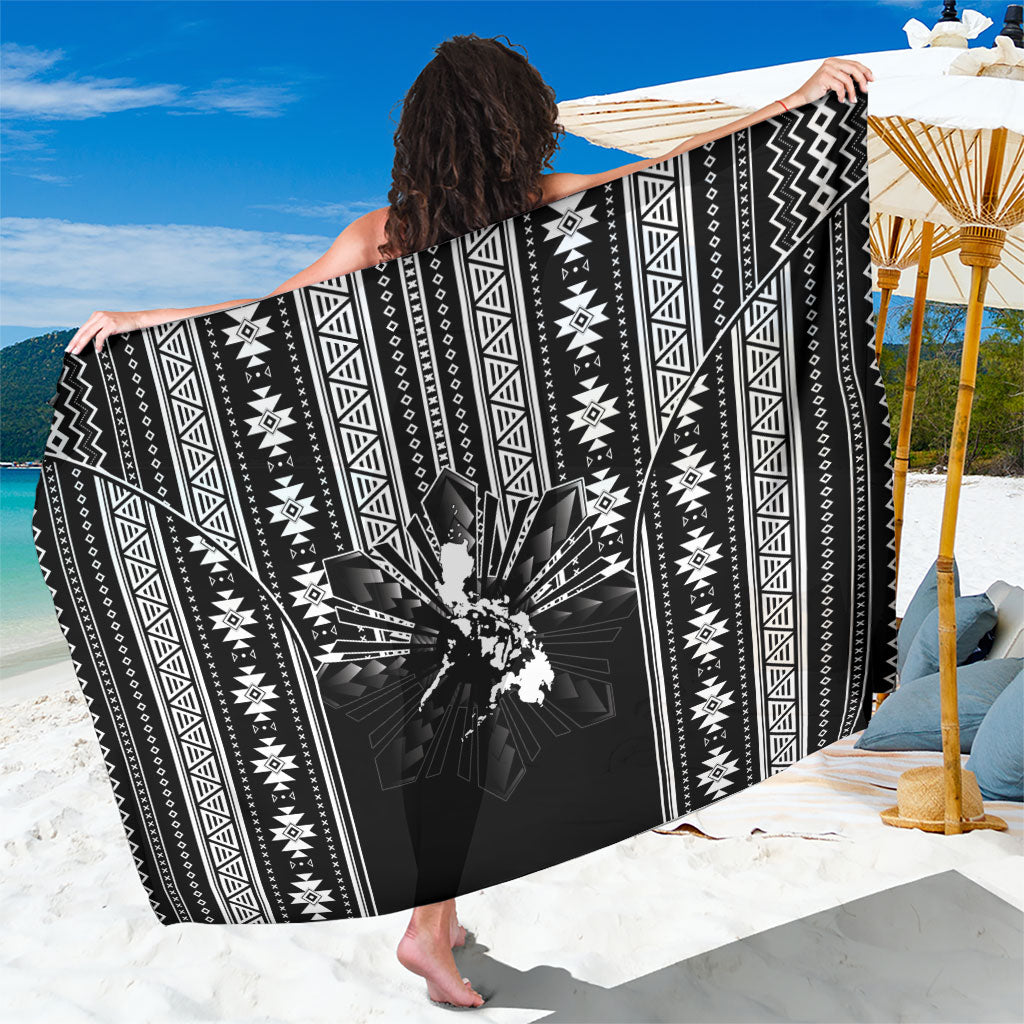 Mabuhay Philippines Festival Sarong Filipino Map Black White Igorot Pattern LT14 One Size 44 x 66 inches Black - Polynesian Pride