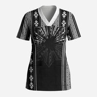 Mabuhay Philippines Festival Scrub Top Filipino Map Black White Igorot Pattern LT14 Adult Black - Polynesian Pride