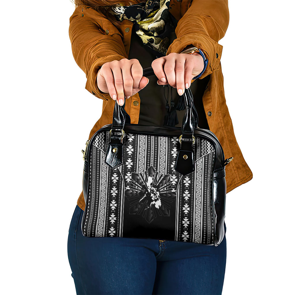 Mabuhay Philippines Festival Shoulder Handbag Filipino Map Black White Igorot Pattern LT14 One Size Black - Polynesian Pride