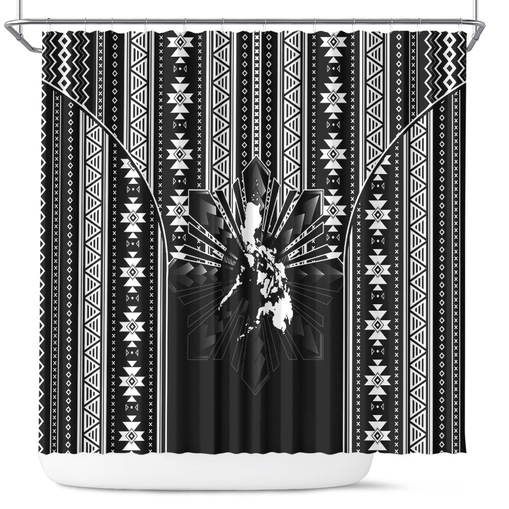 Mabuhay Philippines Festival Shower Curtain Filipino Map Black White Igorot Pattern LT14 Black - Polynesian Pride