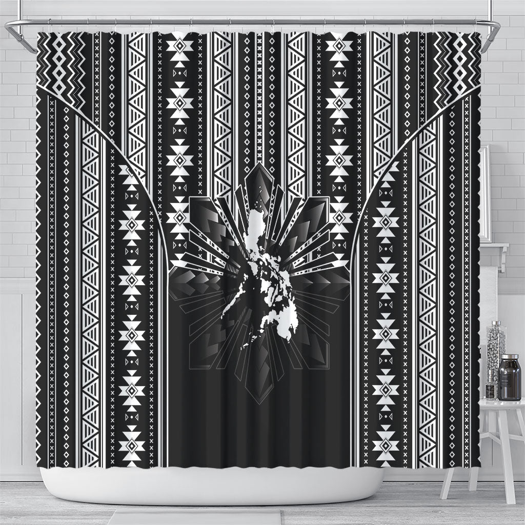 Mabuhay Philippines Festival Shower Curtain Filipino Map Black White Igorot Pattern LT14 - Polynesian Pride