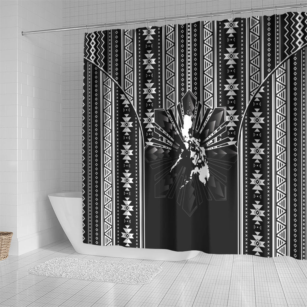 Mabuhay Philippines Festival Shower Curtain Filipino Map Black White Igorot Pattern LT14 - Polynesian Pride