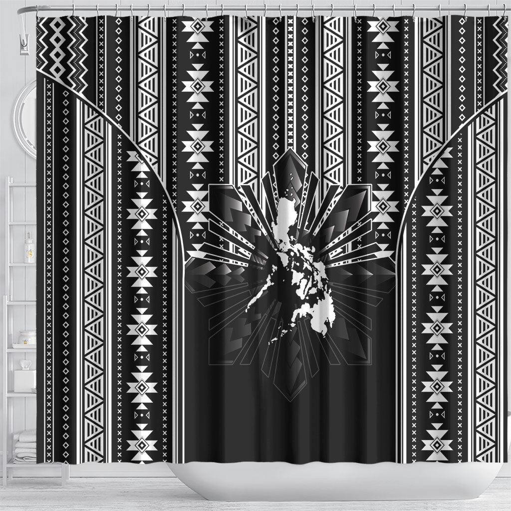 Mabuhay Philippines Festival Shower Curtain Filipino Map Black White Igorot Pattern LT14 - Polynesian Pride