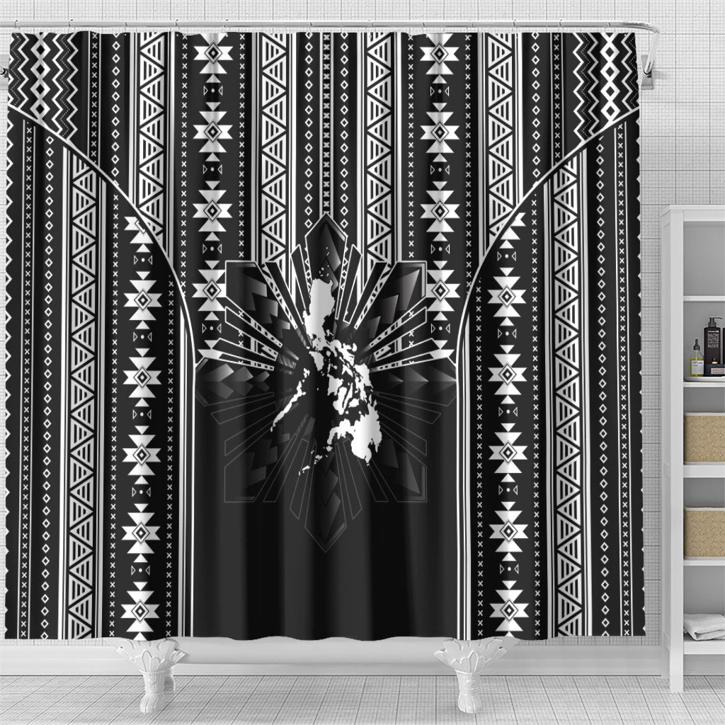 Mabuhay Philippines Festival Shower Curtain Filipino Map Black White Igorot Pattern LT14 - Polynesian Pride