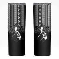 Mabuhay Philippines Festival Skinny Tumbler Filipino Map Black White Igorot Pattern LT14 Black - Polynesian Pride