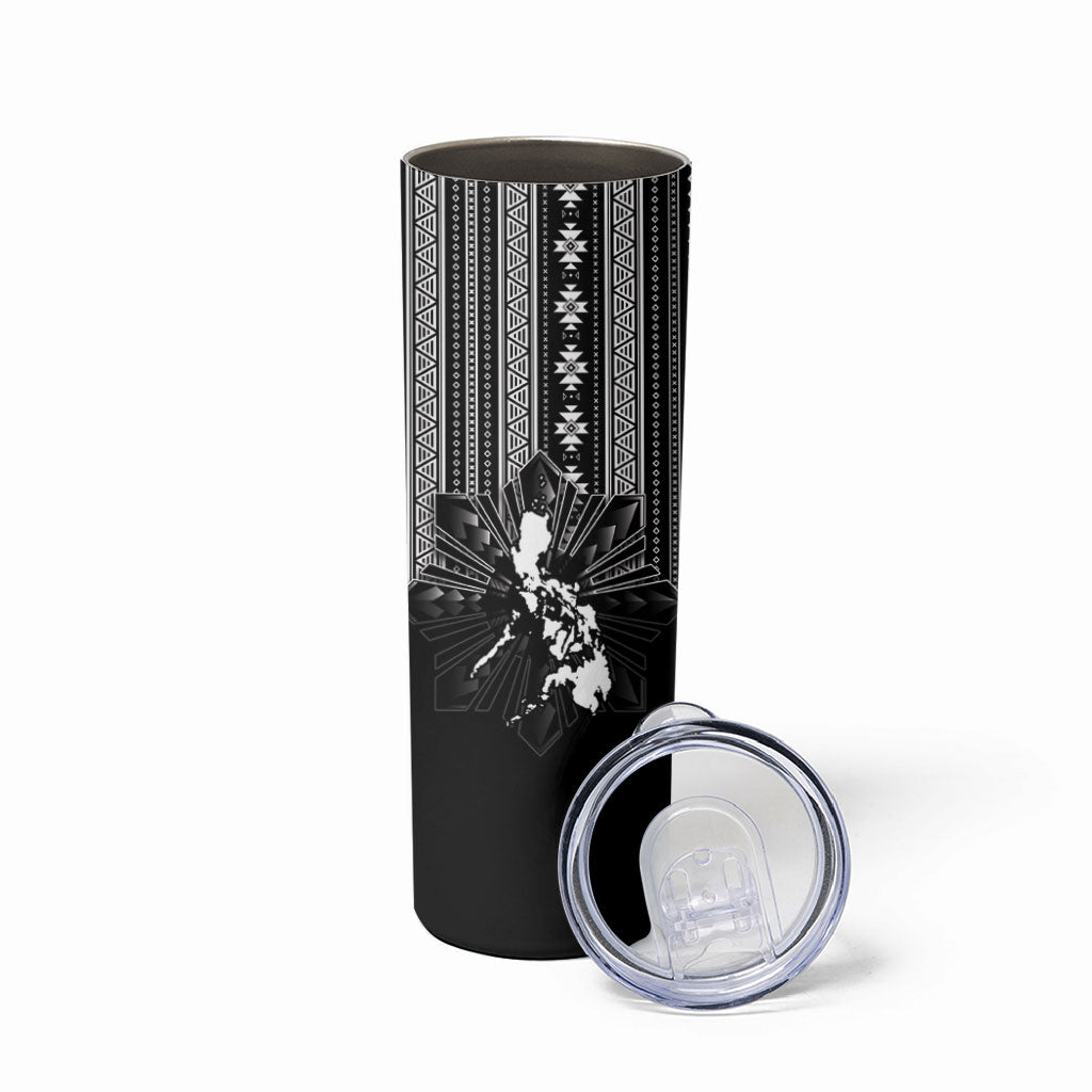 Mabuhay Philippines Festival Skinny Tumbler Filipino Map Black White Igorot Pattern LT14 - Polynesian Pride