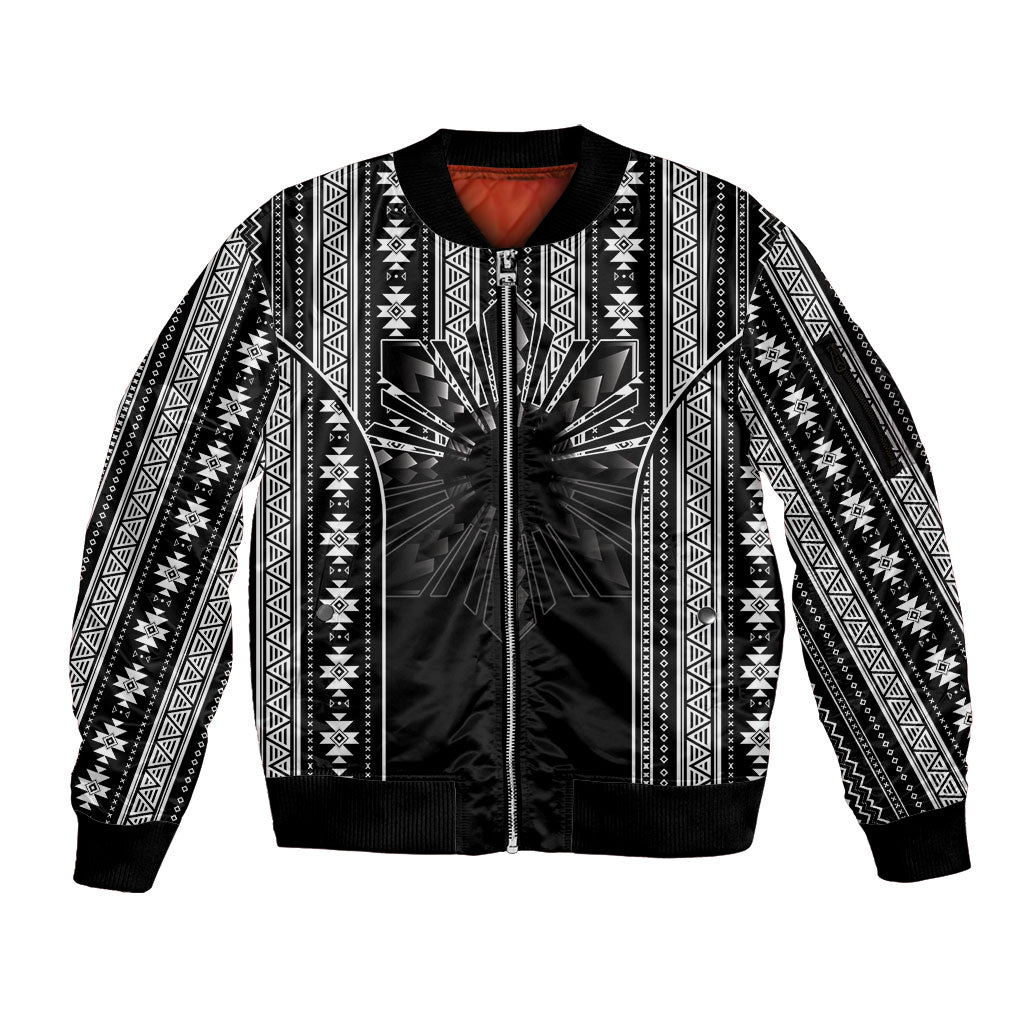 Mabuhay Philippines Festival Sleeve Zip Bomber Jacket Filipino Map Black White Igorot Pattern LT14 Unisex Black - Polynesian Pride