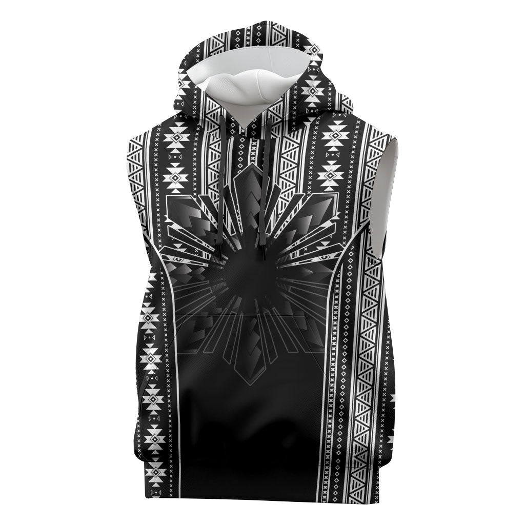 Mabuhay Philippines Festival Sleeveless Hoodie Filipino Map Black White Igorot Pattern LT14 Black - Polynesian Pride