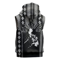 Mabuhay Philippines Festival Sleeveless Hoodie Filipino Map Black White Igorot Pattern LT14 - Polynesian Pride