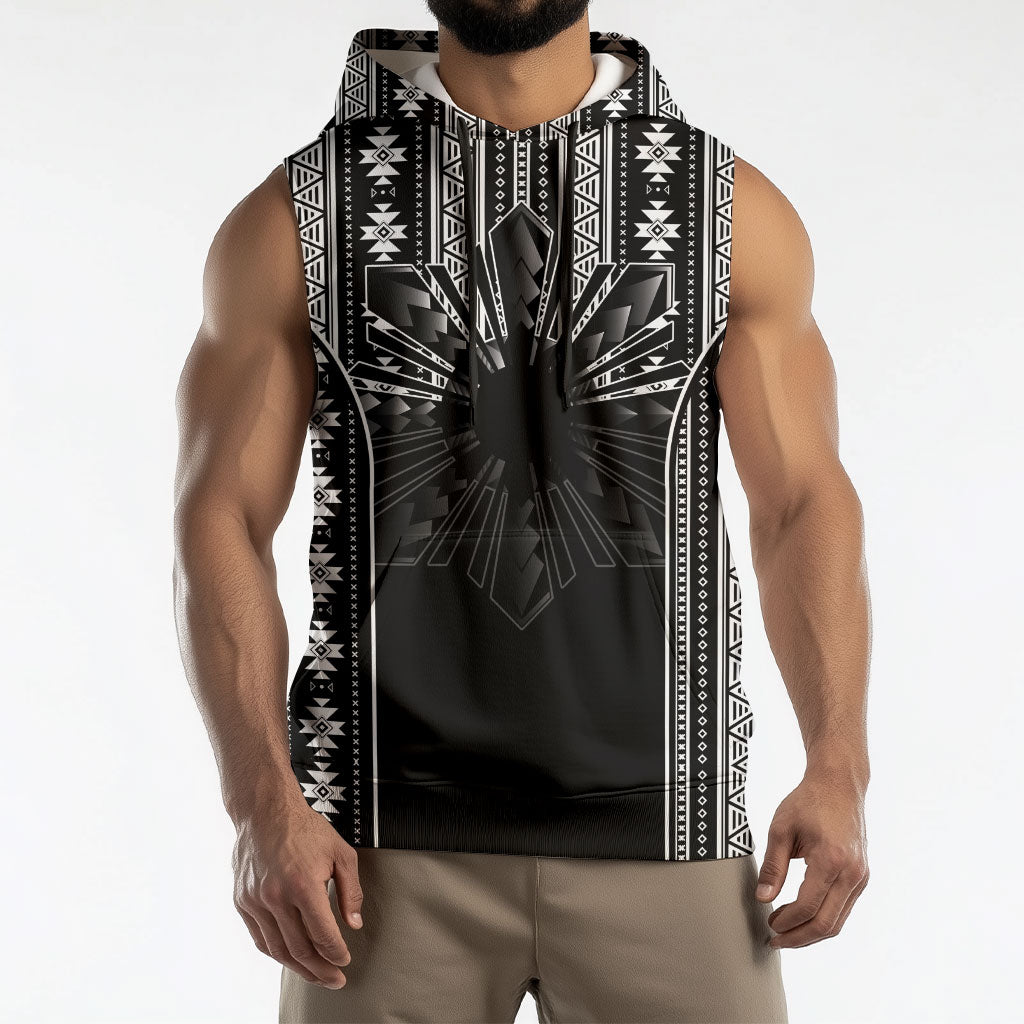 Mabuhay Philippines Festival Sleeveless Hoodie Filipino Map Black White Igorot Pattern LT14 - Polynesian Pride