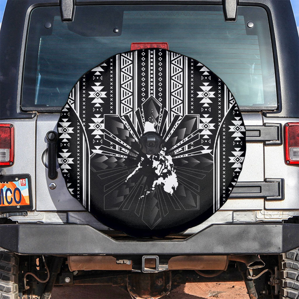 Mabuhay Philippines Festival Spare Tire Cover Filipino Map Black White Igorot Pattern LT14 Black - Polynesian Pride