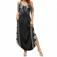 Mabuhay Philippines Festival Summer Maxi Dress Filipino Map Black White Igorot Pattern LT14 Women Black - Polynesian Pride