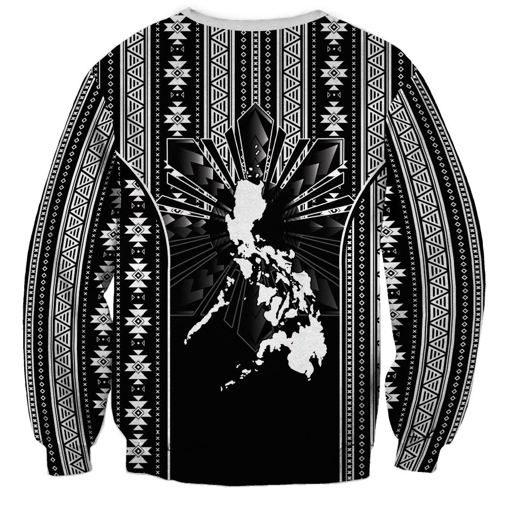 Mabuhay Philippines Festival Sweatshirt Filipino Map Black White Igorot Pattern LT14 - Polynesian Pride
