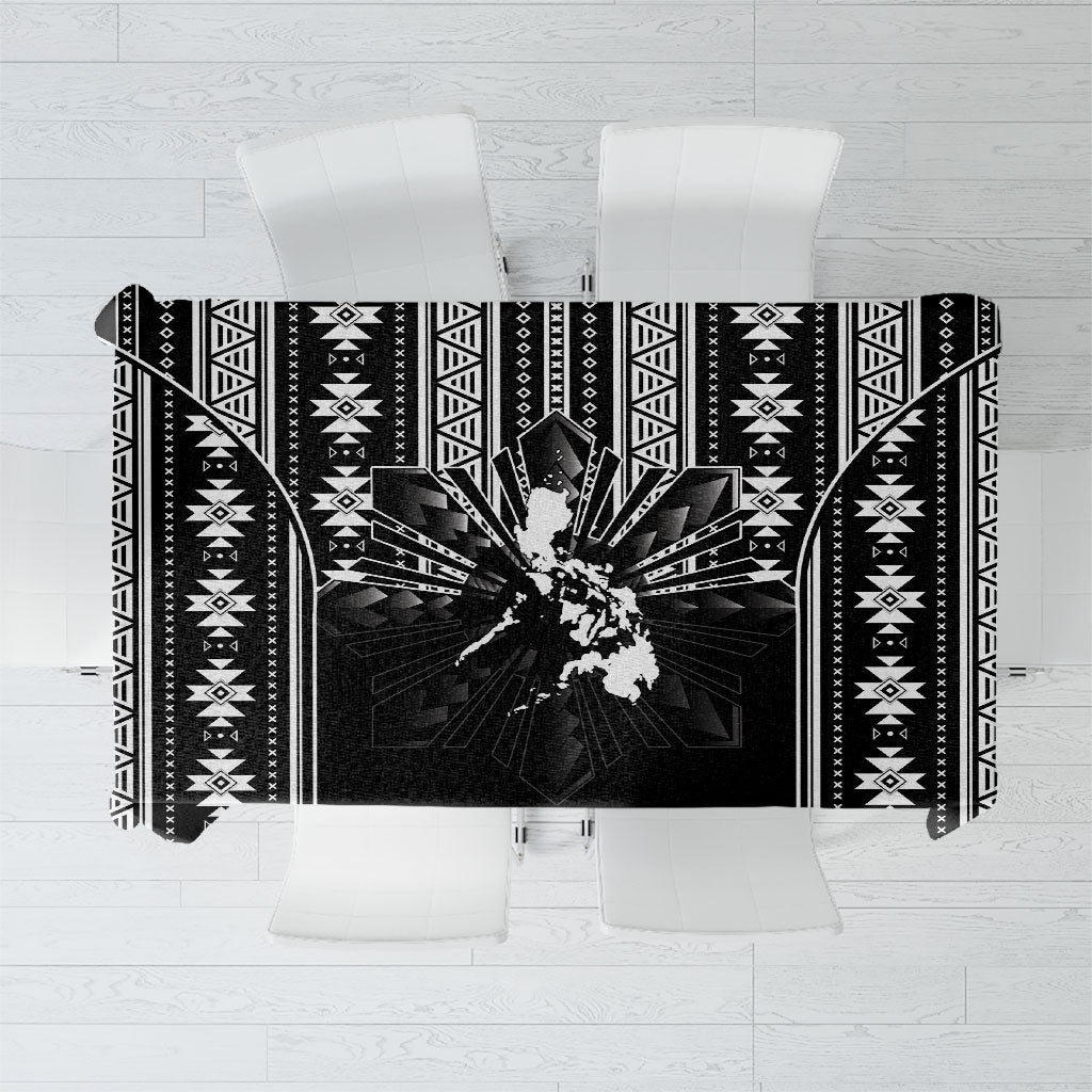 Mabuhay Philippines Festival Tablecloth Filipino Map Black White Igorot Pattern LT14 Black - Polynesian Pride