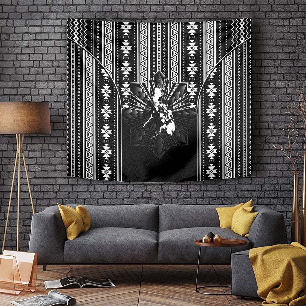 Mabuhay Philippines Festival Tapestry Filipino Map Black White Igorot Pattern LT14 Black - Polynesian Pride