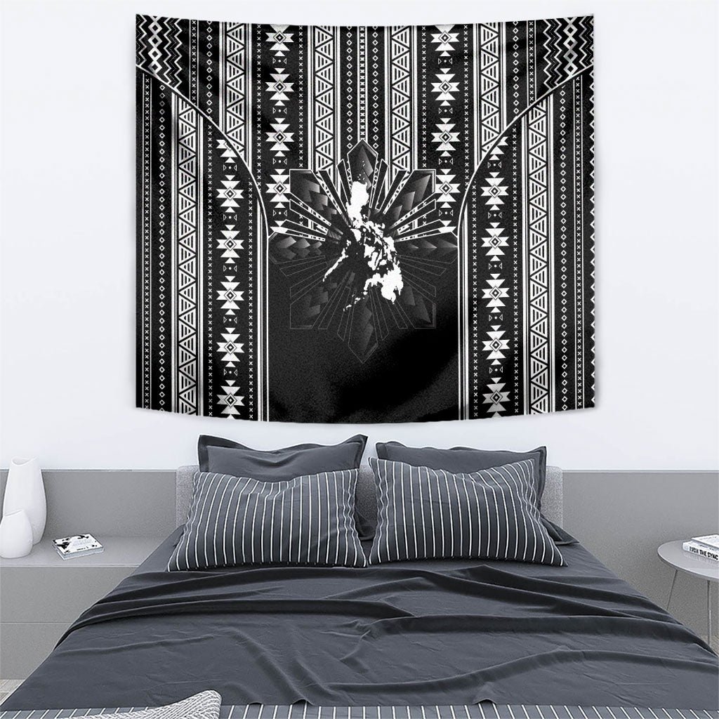 Mabuhay Philippines Festival Tapestry Filipino Map Black White Igorot Pattern LT14 - Polynesian Pride