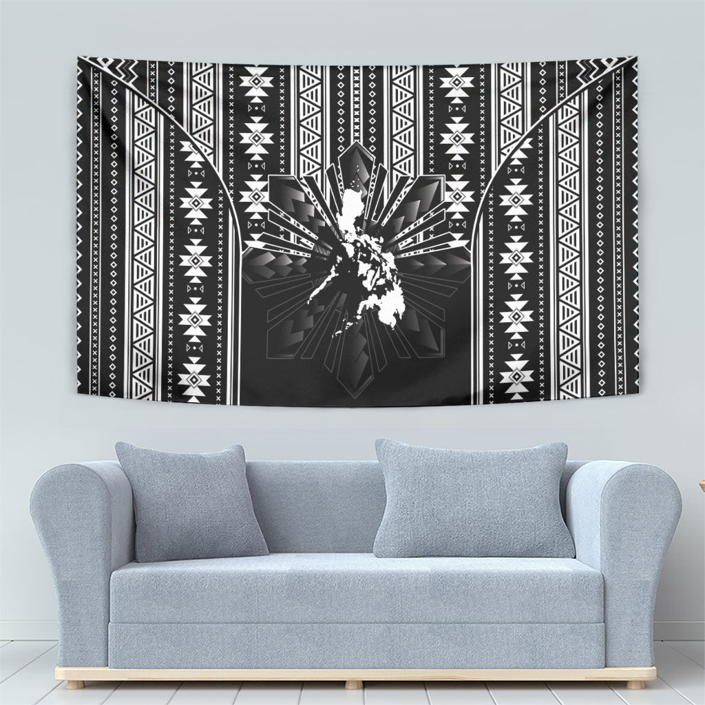Mabuhay Philippines Festival Tapestry Filipino Map Black White Igorot Pattern LT14 - Polynesian Pride