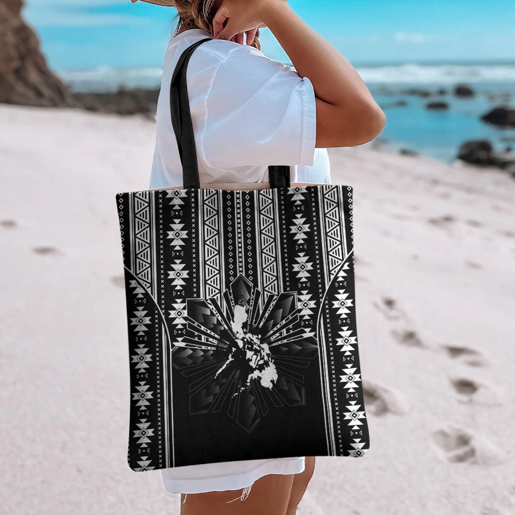 Mabuhay Philippines Festival Tote Bag Filipino Map Black White Igorot Pattern LT14 - Polynesian Pride
