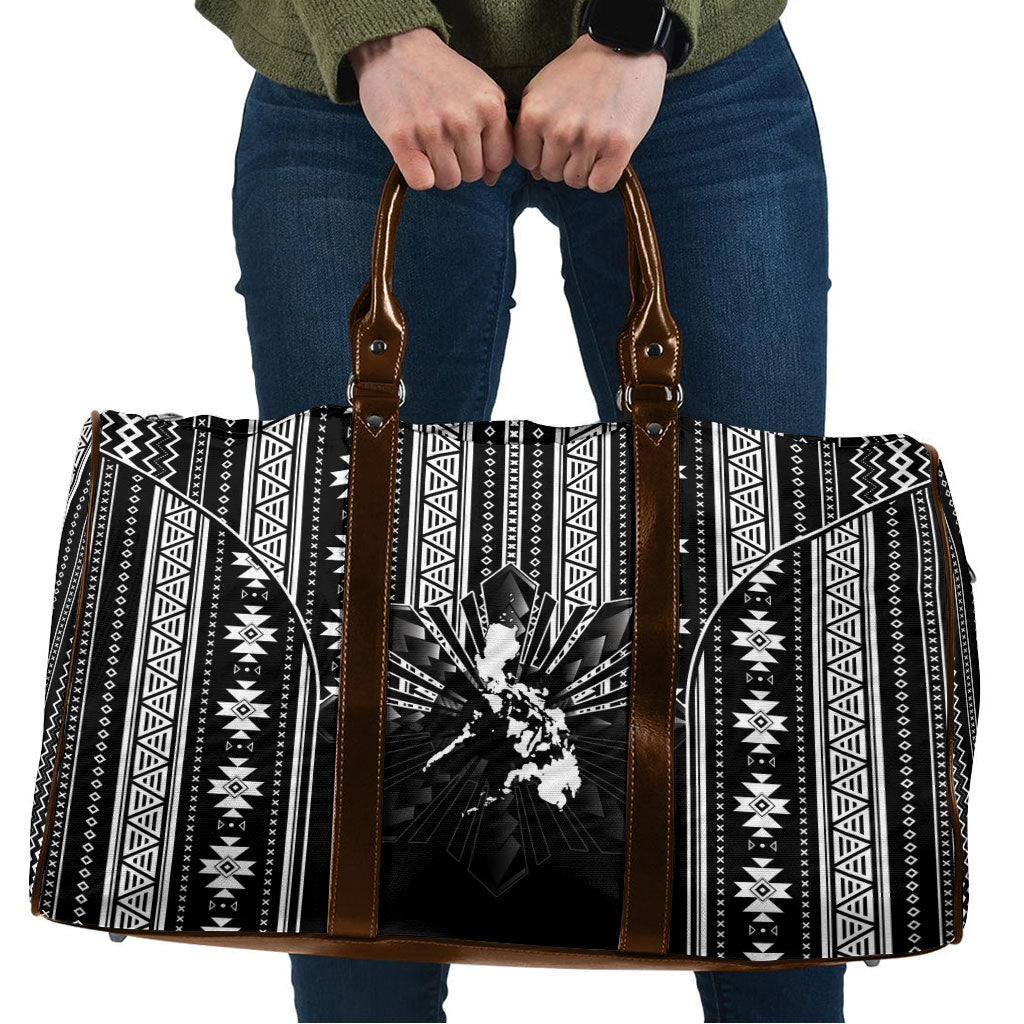 Mabuhay Philippines Festival Travel Bag Filipino Map Black White Igorot Pattern LT14 Black - Polynesian Pride