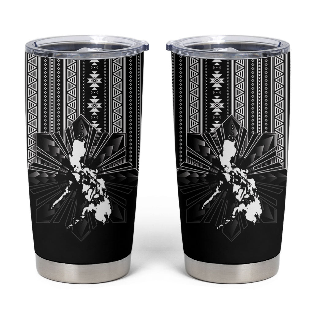 Mabuhay Philippines Festival Tumbler Cup Filipino Map Black White Igorot Pattern LT14 Black - Polynesian Pride