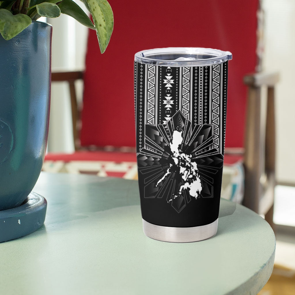 Mabuhay Philippines Festival Tumbler Cup Filipino Map Black White Igorot Pattern LT14 - Polynesian Pride