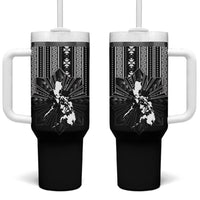 Mabuhay Philippines Festival Tumbler With Handle Filipino Map Black White Igorot Pattern LT14 One Size: 40 oz Black - Polynesian Pride