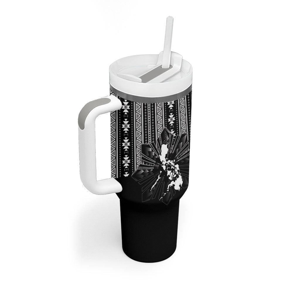 Mabuhay Philippines Festival Tumbler With Handle Filipino Map Black White Igorot Pattern LT14 - Polynesian Pride