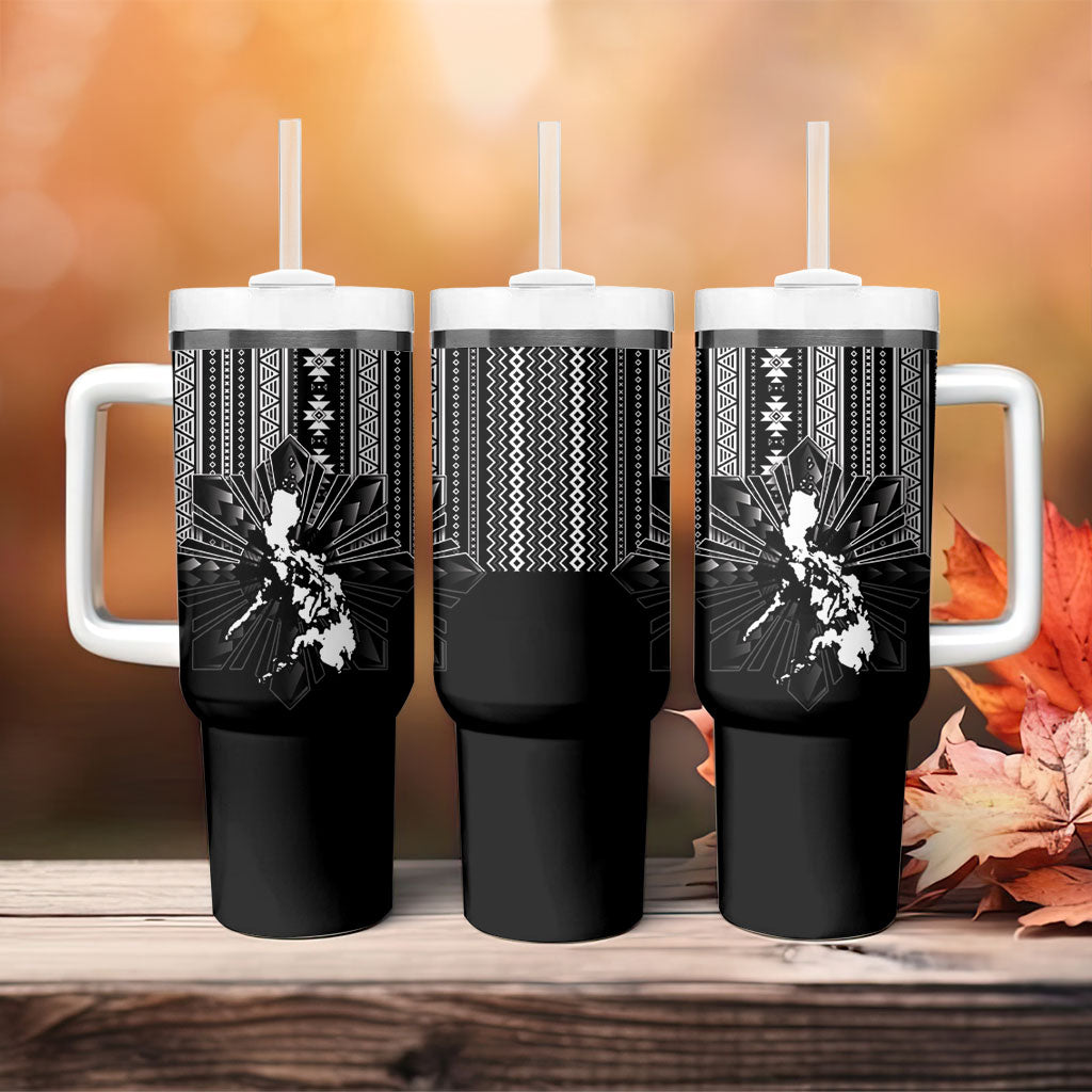 Mabuhay Philippines Festival Tumbler With Handle Filipino Map Black White Igorot Pattern LT14 - Polynesian Pride