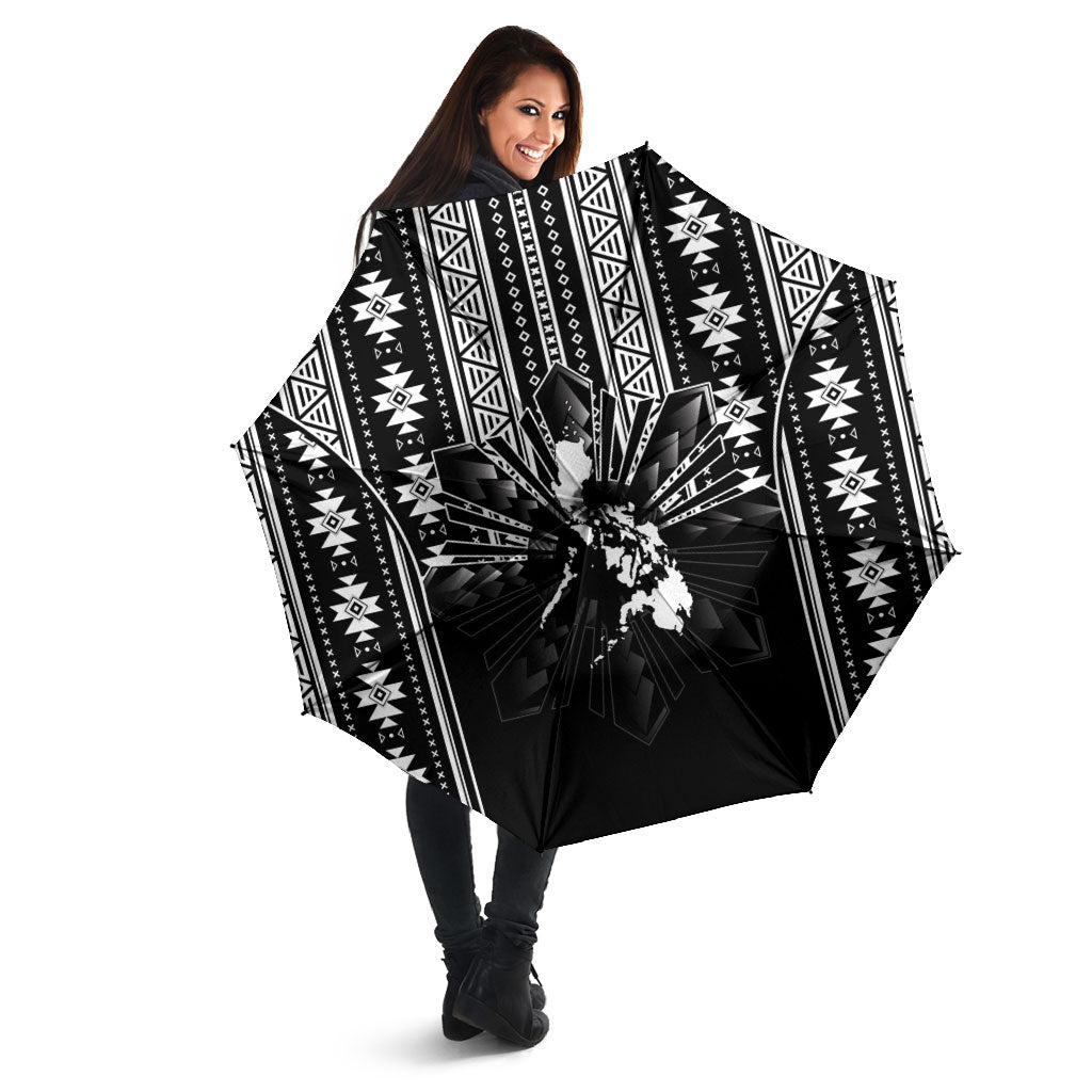 Mabuhay Philippines Festival Umbrella Filipino Map Black White Igorot Pattern LT14 - Polynesian Pride