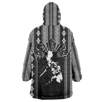 Mabuhay Philippines Festival Wearable Blanket Hoodie Filipino Map Black White Igorot Pattern LT14 - Polynesian Pride