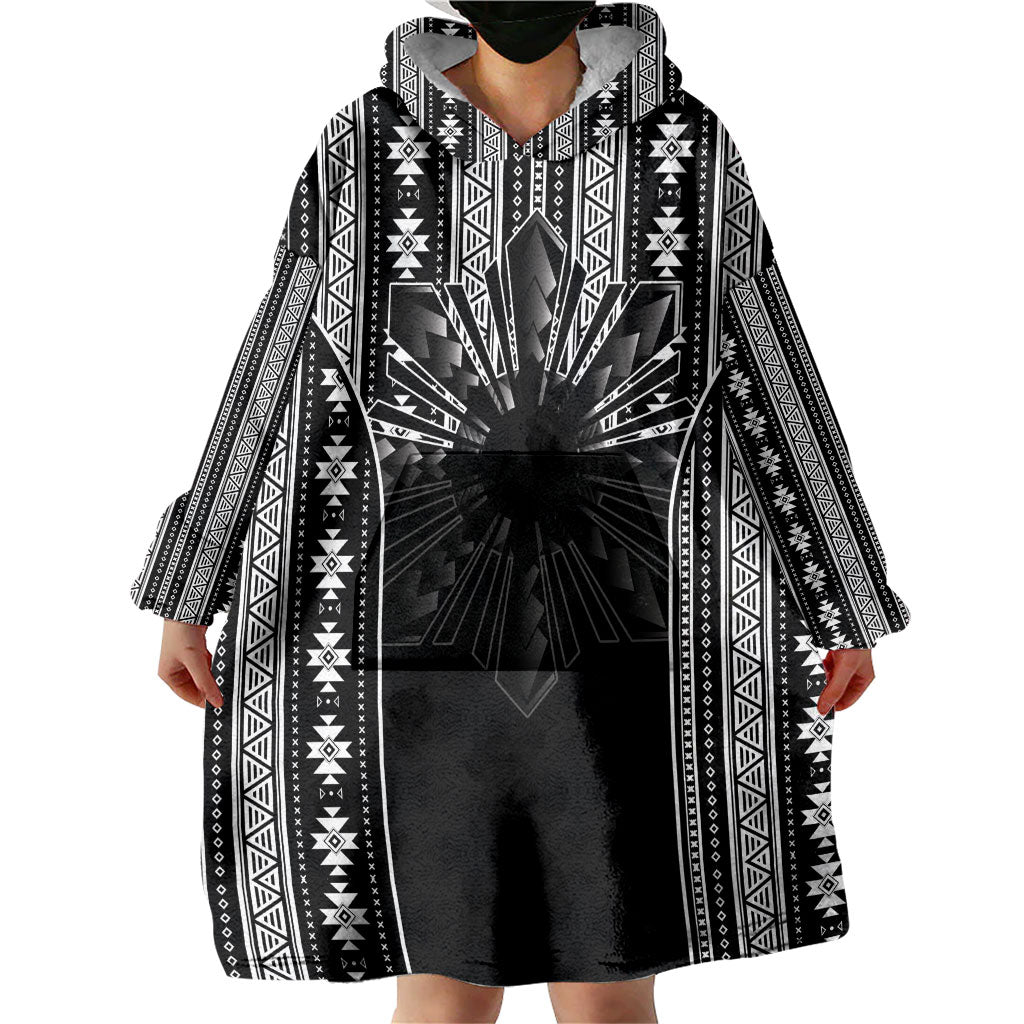 Mabuhay Philippines Festival Wearable Blanket Hoodie Filipino Map Black White Igorot Pattern LT14 - Polynesian Pride