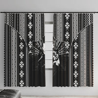 Mabuhay Philippines Festival Window Curtain Filipino Map Black White Igorot Pattern LT14 With Hooks Black - Polynesian Pride