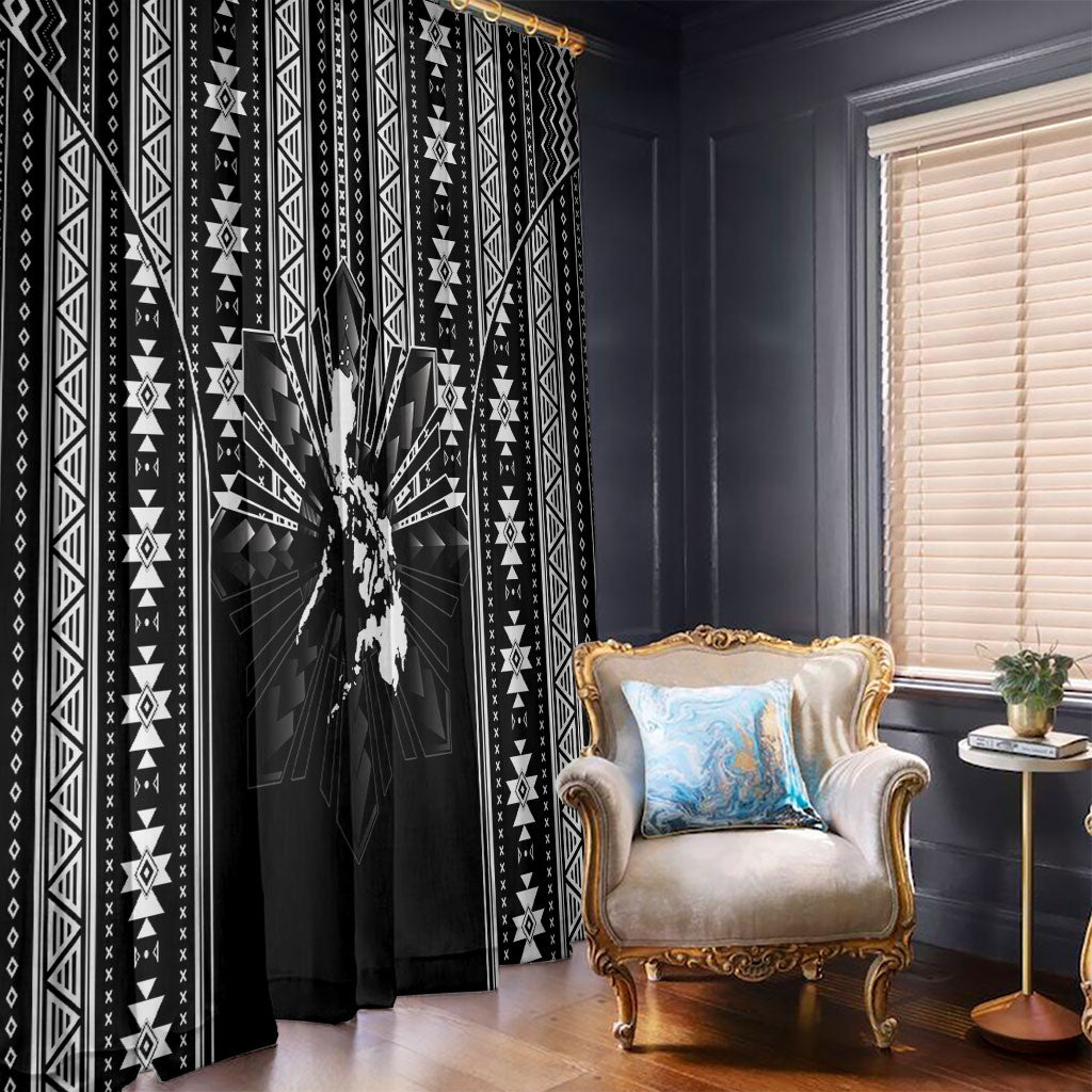 Mabuhay Philippines Festival Window Curtain Filipino Map Black White Igorot Pattern LT14 - Polynesian Pride