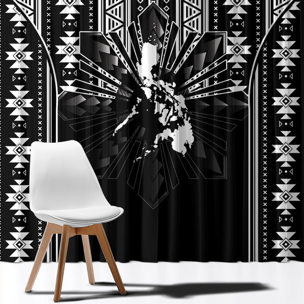 Mabuhay Philippines Festival Window Curtain Filipino Map Black White Igorot Pattern LT14 - Polynesian Pride