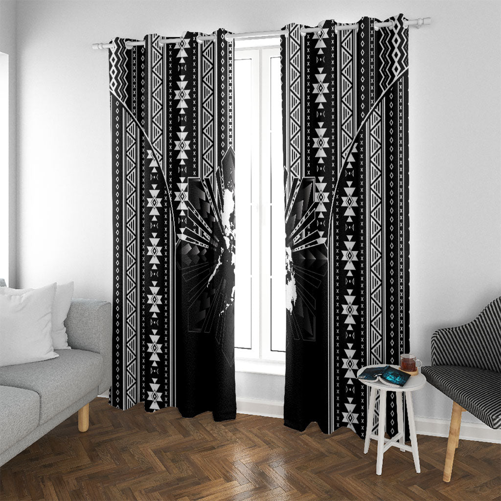 Mabuhay Philippines Festival Window Curtain Filipino Map Black White Igorot Pattern LT14 With Grommets Black - Polynesian Pride