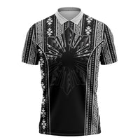 Mabuhay Philippines Festival Zipper Polo Shirt Filipino Map Black White Igorot Pattern LT14 Black - Polynesian Pride