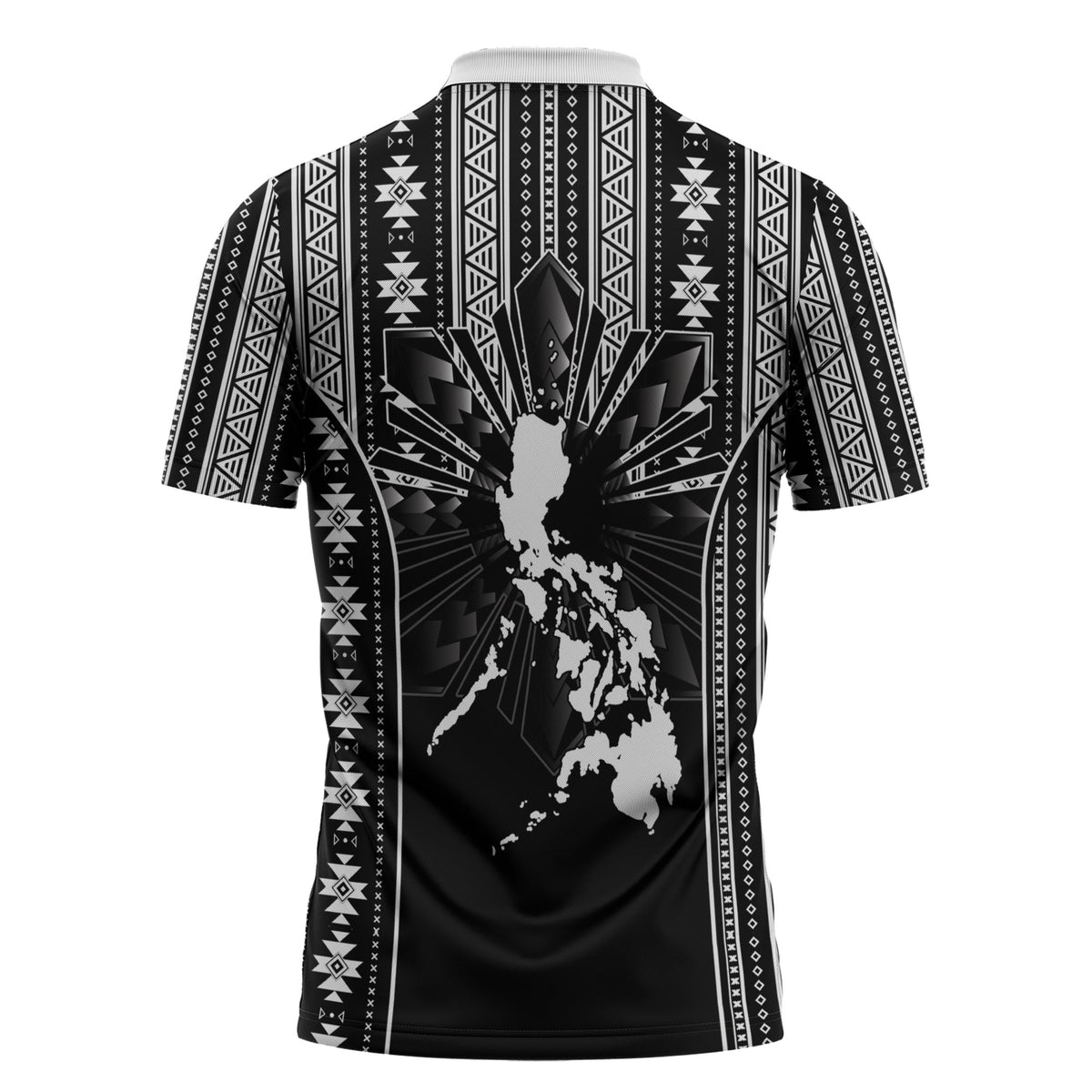 Mabuhay Philippines Festival Zipper Polo Shirt Filipino Map Black White Igorot Pattern LT14 - Polynesian Pride
