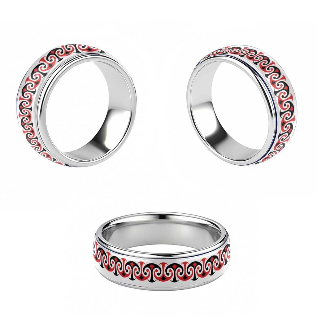 New Zealand Ngutu Kaka Kowhaiwhai Motif Classic Ring LT14 - Polynesian Pride