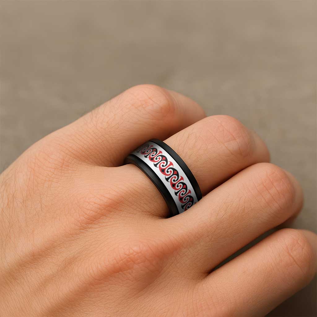 New Zealand Ngutu Kaka Kowhaiwhai Motif Spinner Ring - Polynesian Pride