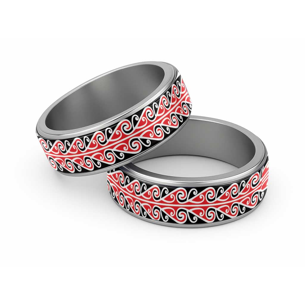 New Zealand Ngaru Kowhaiwhai Motif Classic Ring - Polynesian Pride