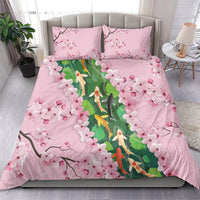 Koi Fish Sakura Japan Bedding Set Eternal Flow Cherry Blossom Seigaiha Pattern
